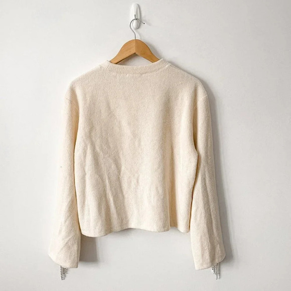 Zara Rhinestone Soft Knit Round Neck Sweater Ecru White  Size Medium NWT - Picture 12 of 14